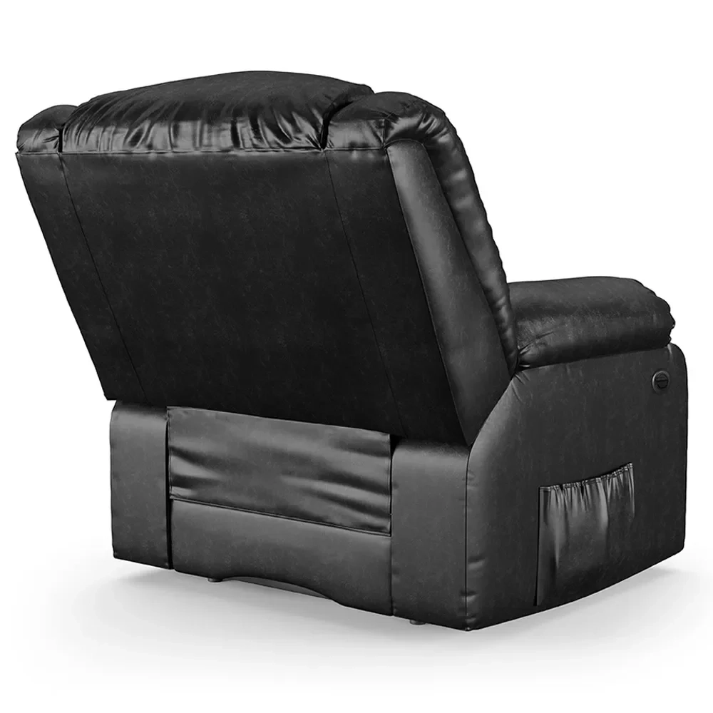 Poltrona do Papai Reclinável Pietra Power Elétrica USB FH9 PU Preto Brilho - Mpozenato