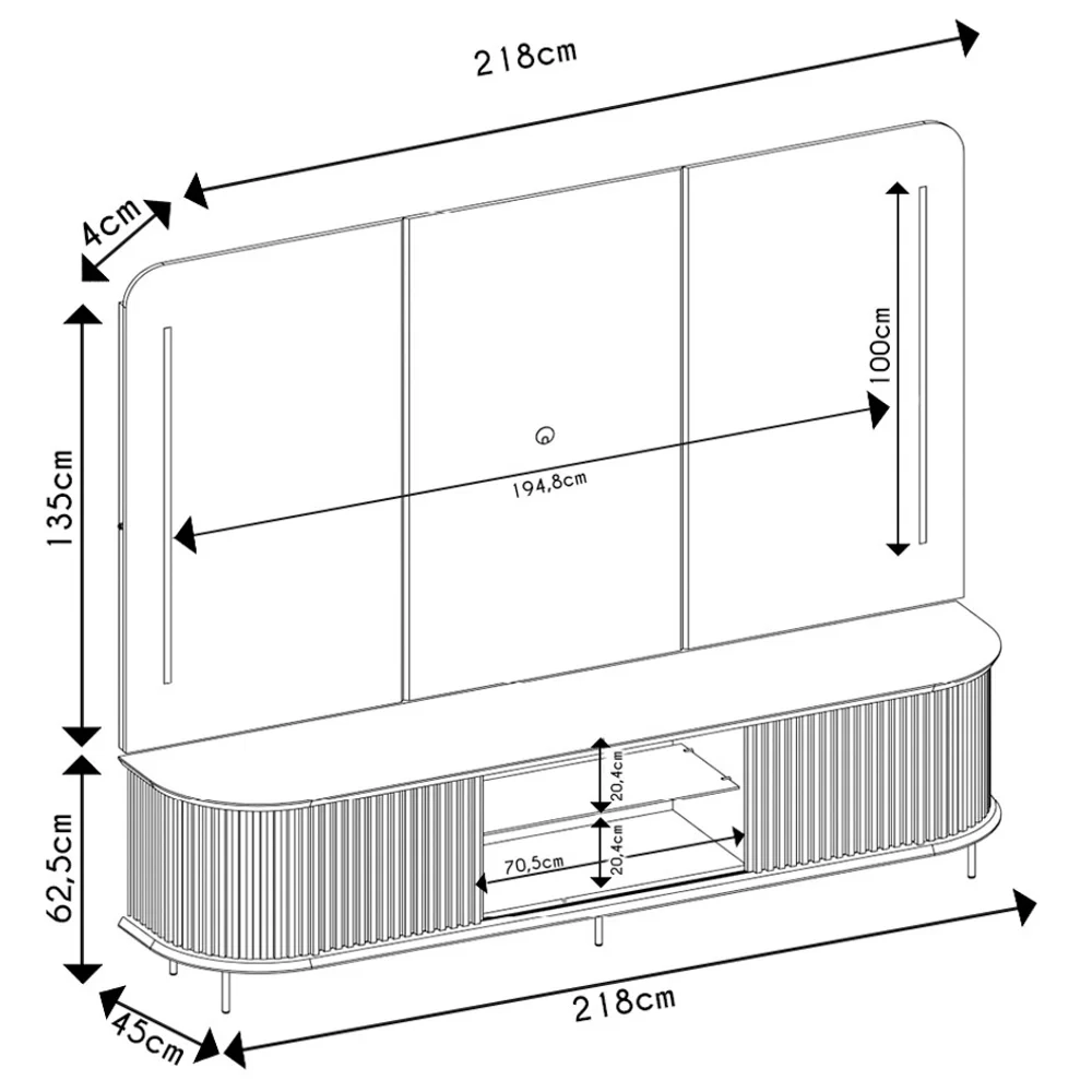 Painel Para TV 75 Pol e Rack Bancada Ripado 218cm World D04 Cedro - Mpozenato