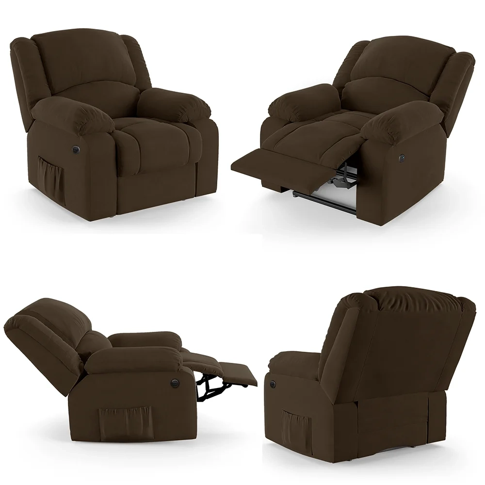 Poltrona do Papai Reclinável Pietra Power Elétrica Massagem FH9 Veludo Marrom - Mpozenato