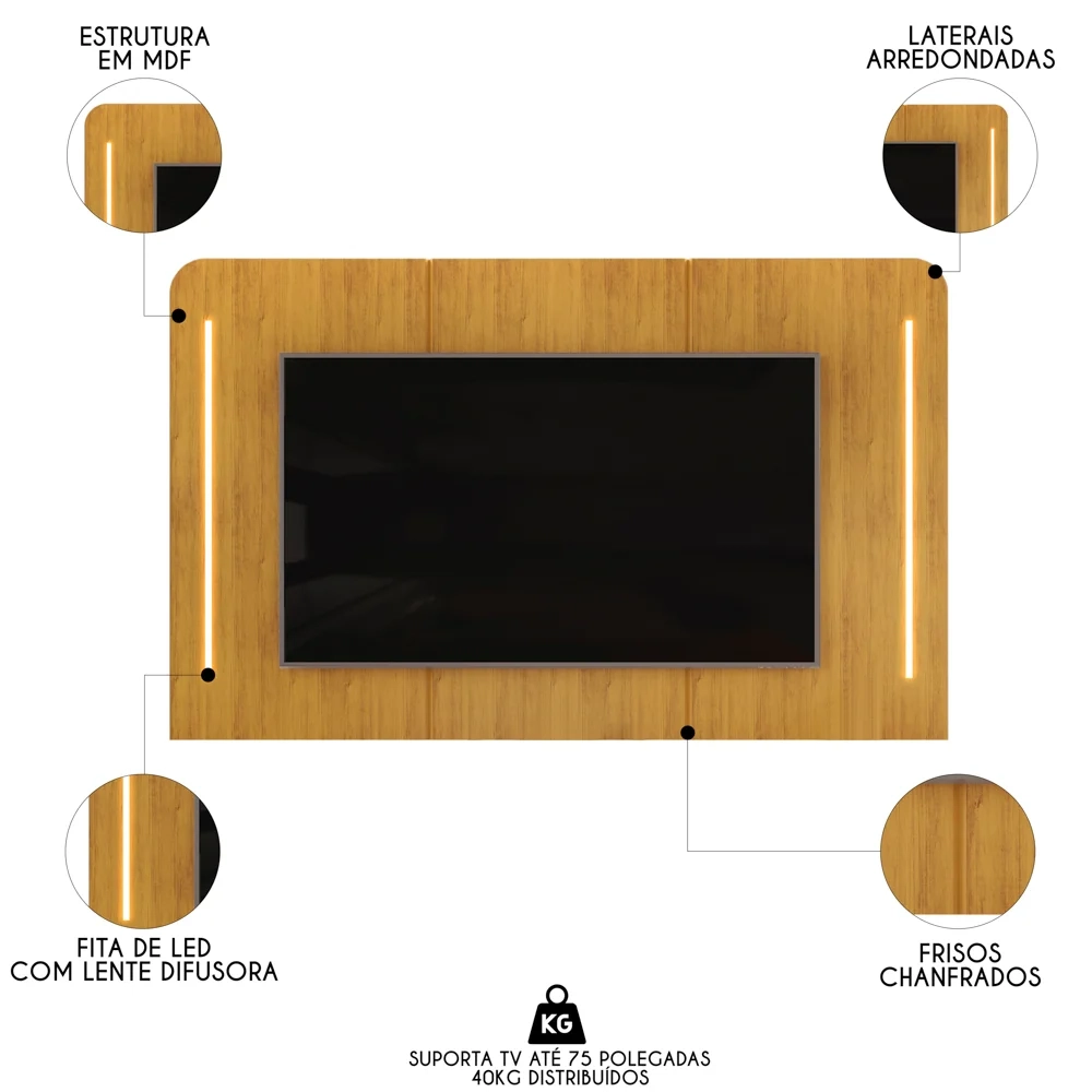 Painel Para TV Suspenso 75 Pol 218cm World D04 Cedro - Mpozenato