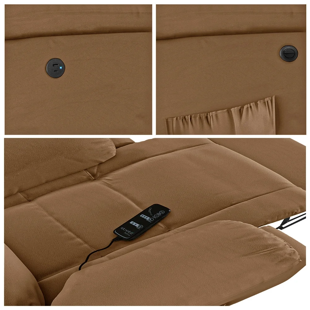Poltrona do Papai Reclinável Pietra Power Elétrica Massagem FH9 PU Caramelo - Mpozenato