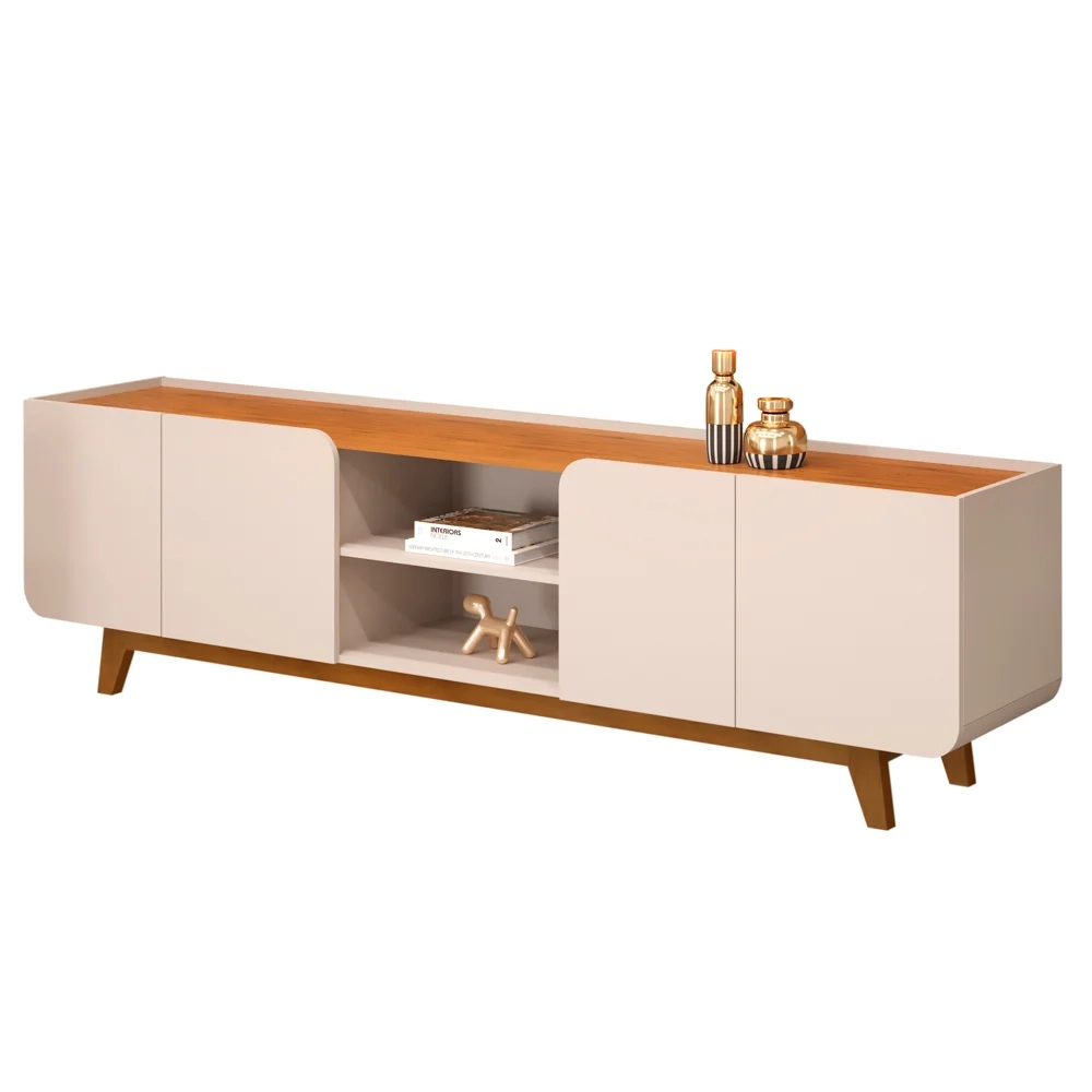 Rack Para Sala Bancada de TV 75 Pol 220cm Collie D04 Off White/Freijó - Mpozenato