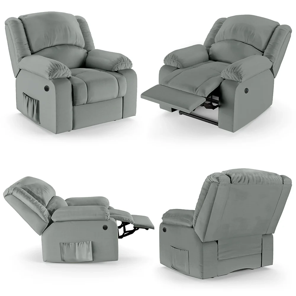 Poltrona do Papai Reclinável Pietra Power Elétrica Massagem FH9 PU Cinza - Mpozenato
