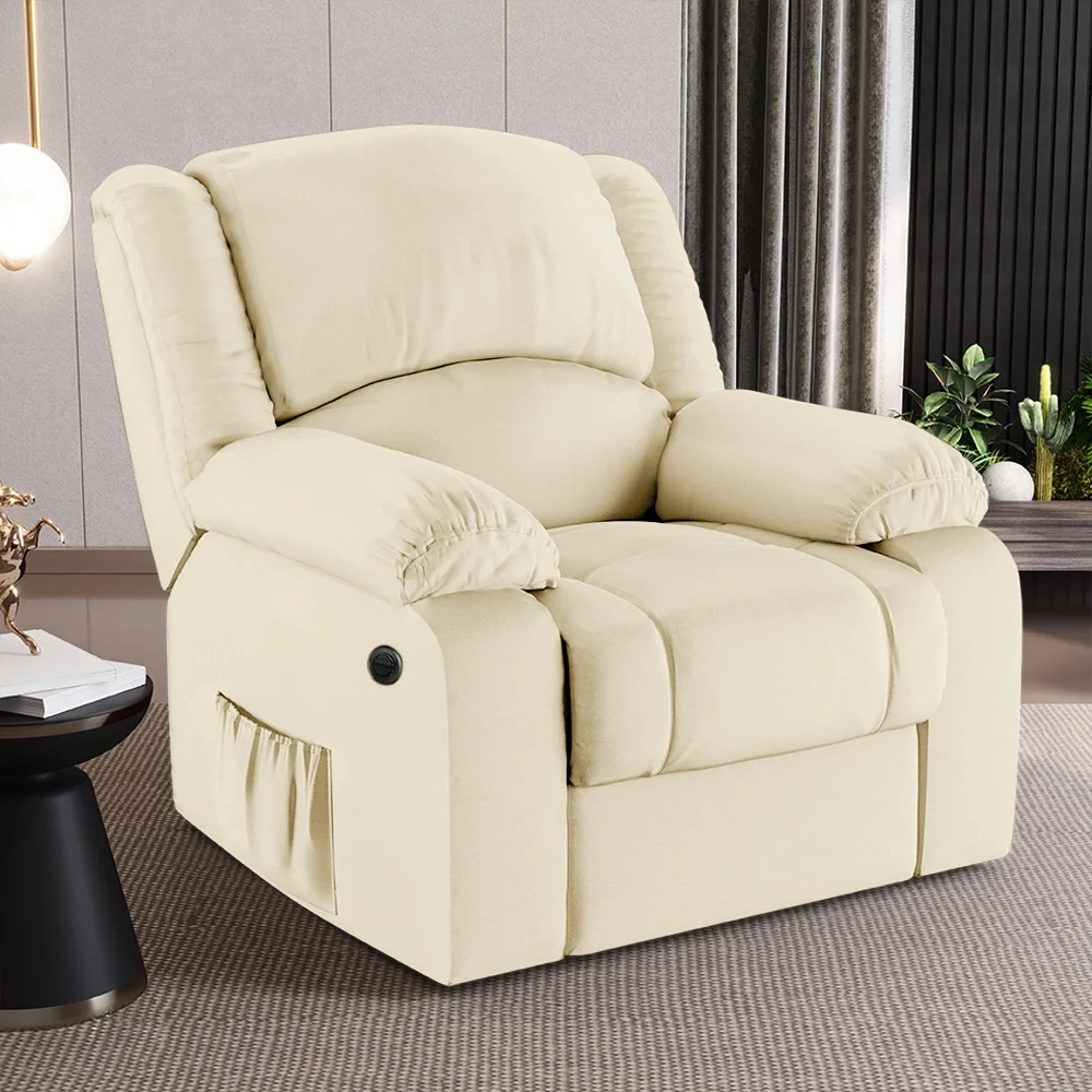 Poltrona do Papai Reclinável Pietra Power Elétrica Massagem FH9 PU Bege - Mpozenato