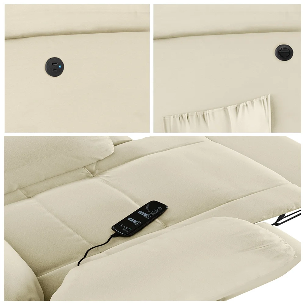 Poltrona do Papai Reclinável Pietra Power Elétrica Massagem FH9 PU Bege - Mpozenato