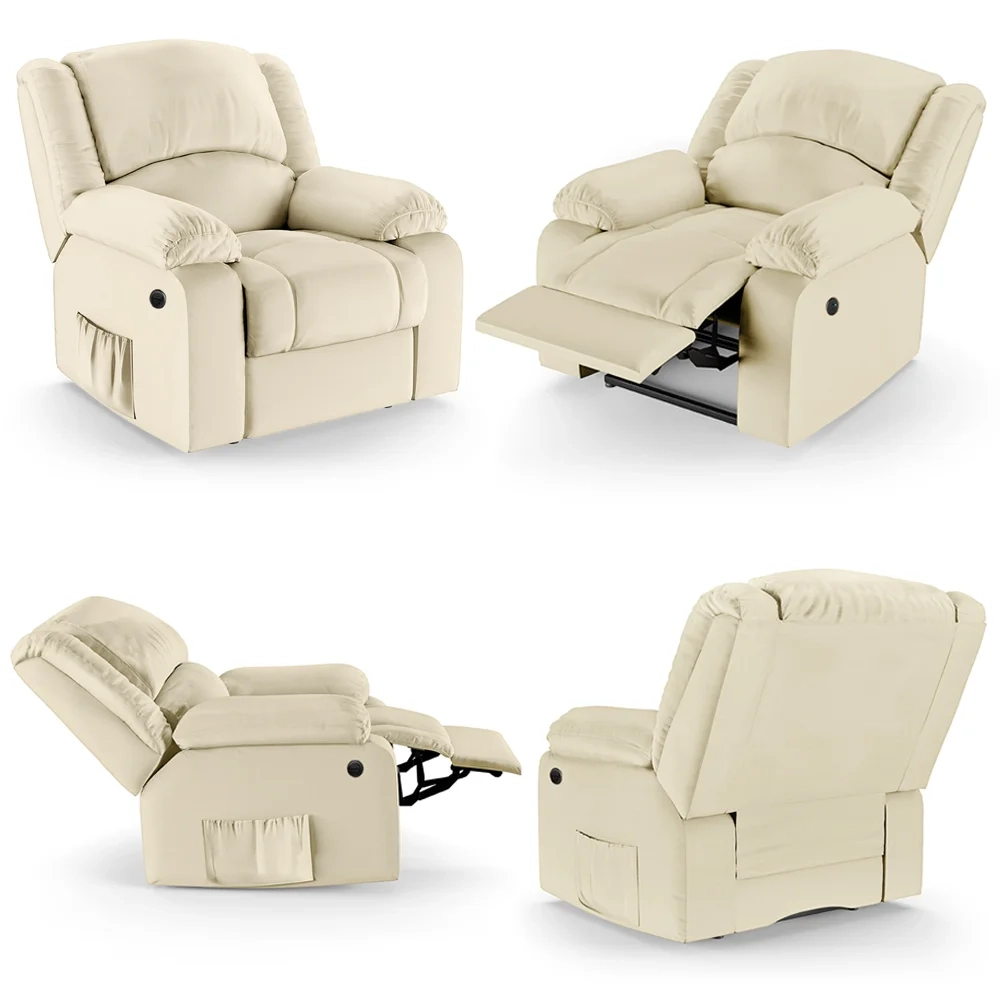 Poltrona do Papai Reclinável Pietra Power Elétrica Massagem FH9 PU Bege - Mpozenato