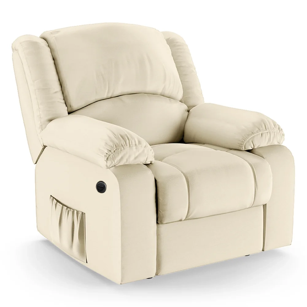 Poltrona do Papai Reclinável Pietra Power Elétrica Massagem FH9 PU Bege - Mpozenato