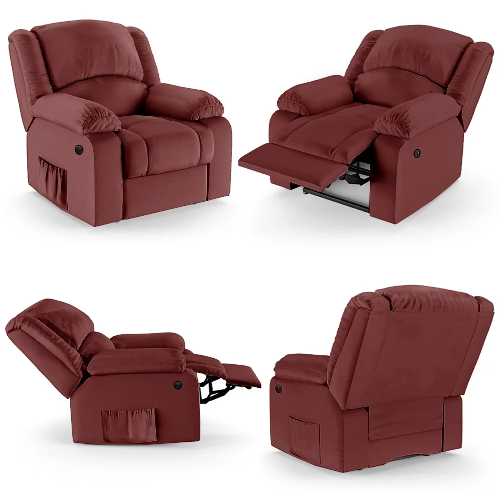 Poltrona do Papai Reclinável Pietra Power Elétrica Massagem FH9 PU Vermelho - Mpozenato