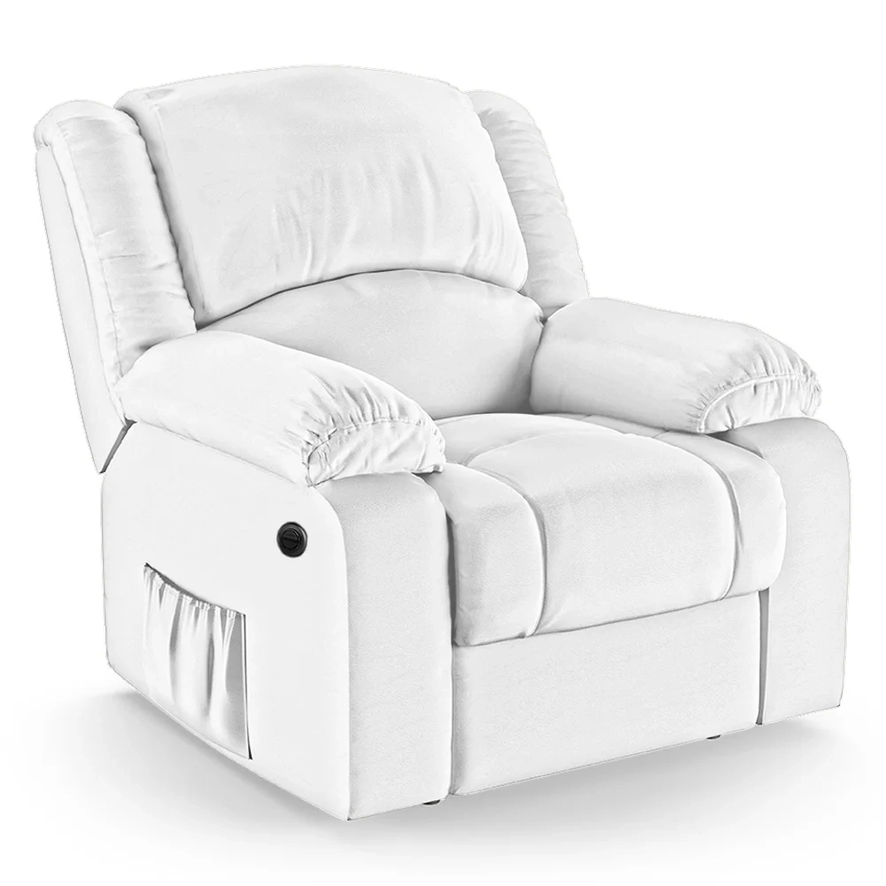 Poltrona do Papai Reclinável Pietra Power Elétrica Massagem FH9 PU Branco - Mpozenato