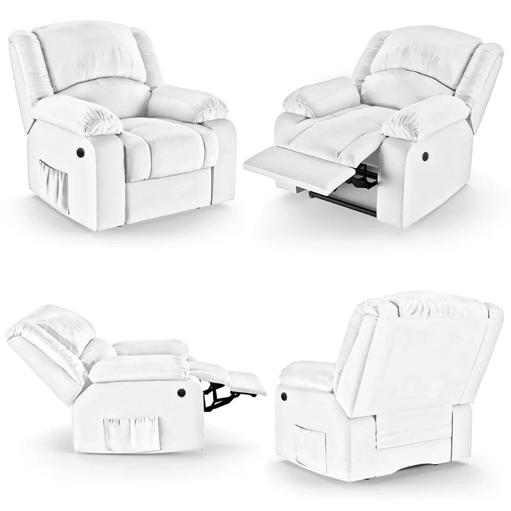 Poltrona do Papai Reclinável Pietra Power Elétrica Massagem FH9 PU Branco - Mpozenato