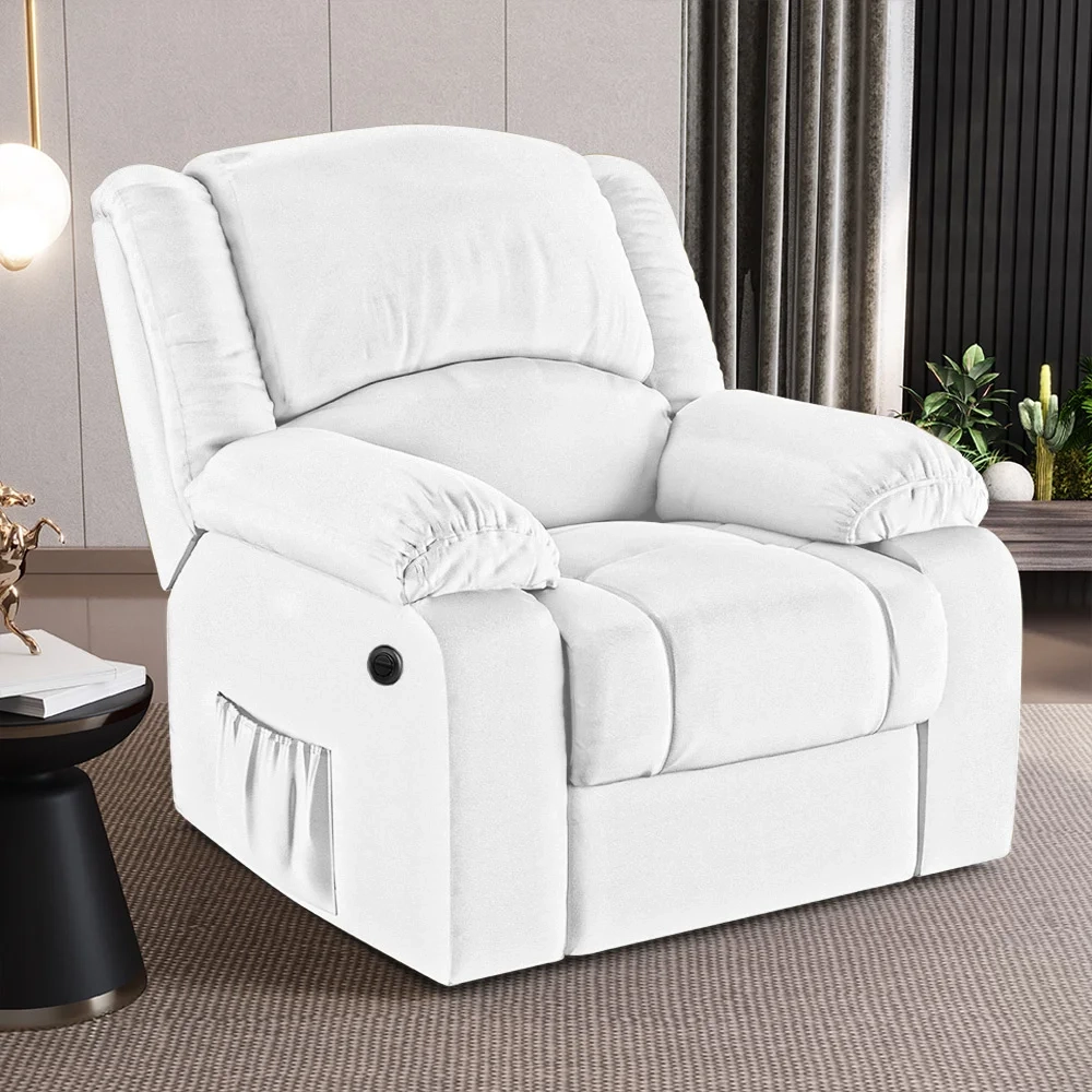 Poltrona do Papai Reclinável Pietra Power Elétrica Massagem FH9 PU Branco - Mpozenato