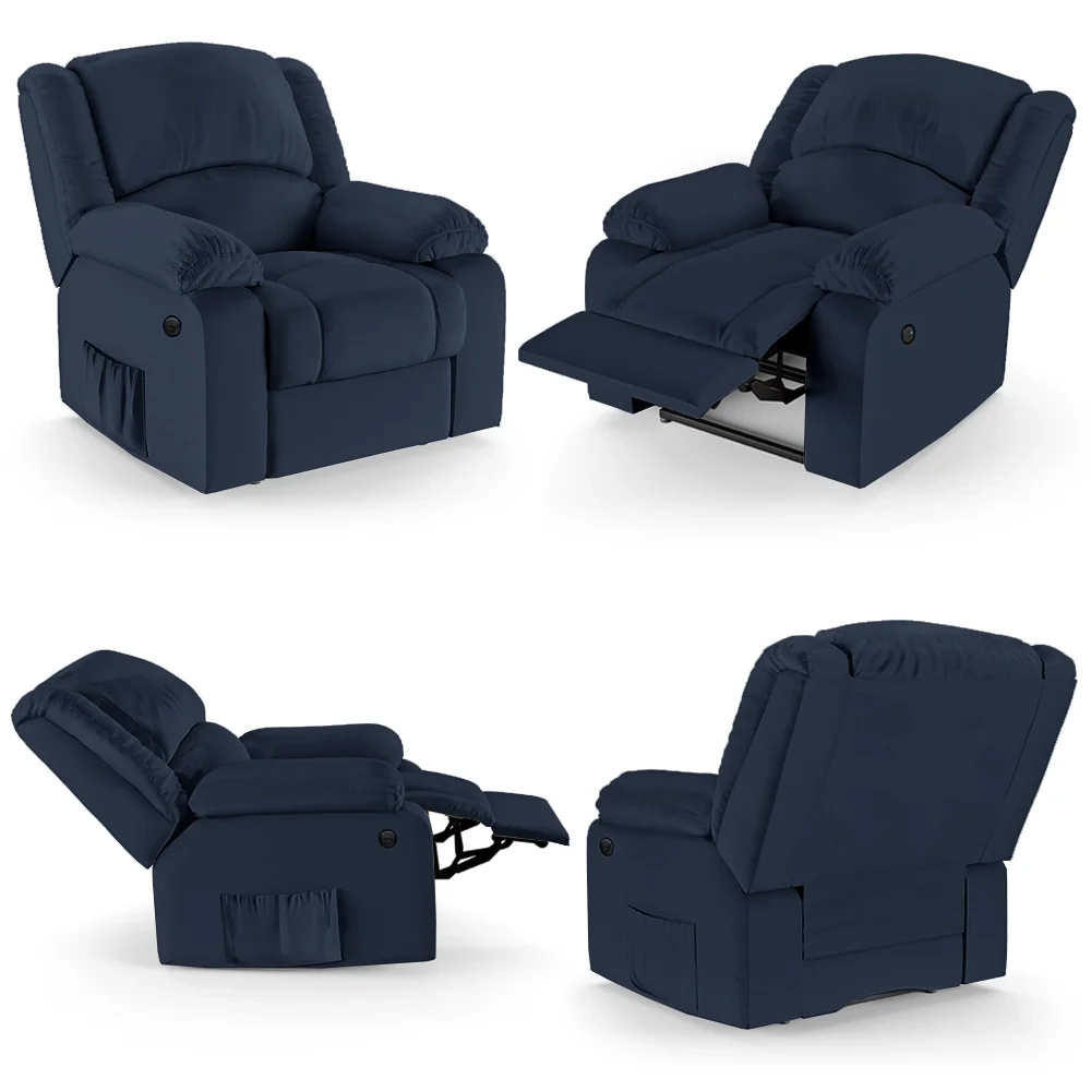 Poltrona do Papai Reclinável Pietra Power Elétrica Massagem FH9 PU Azul - Mpozenato