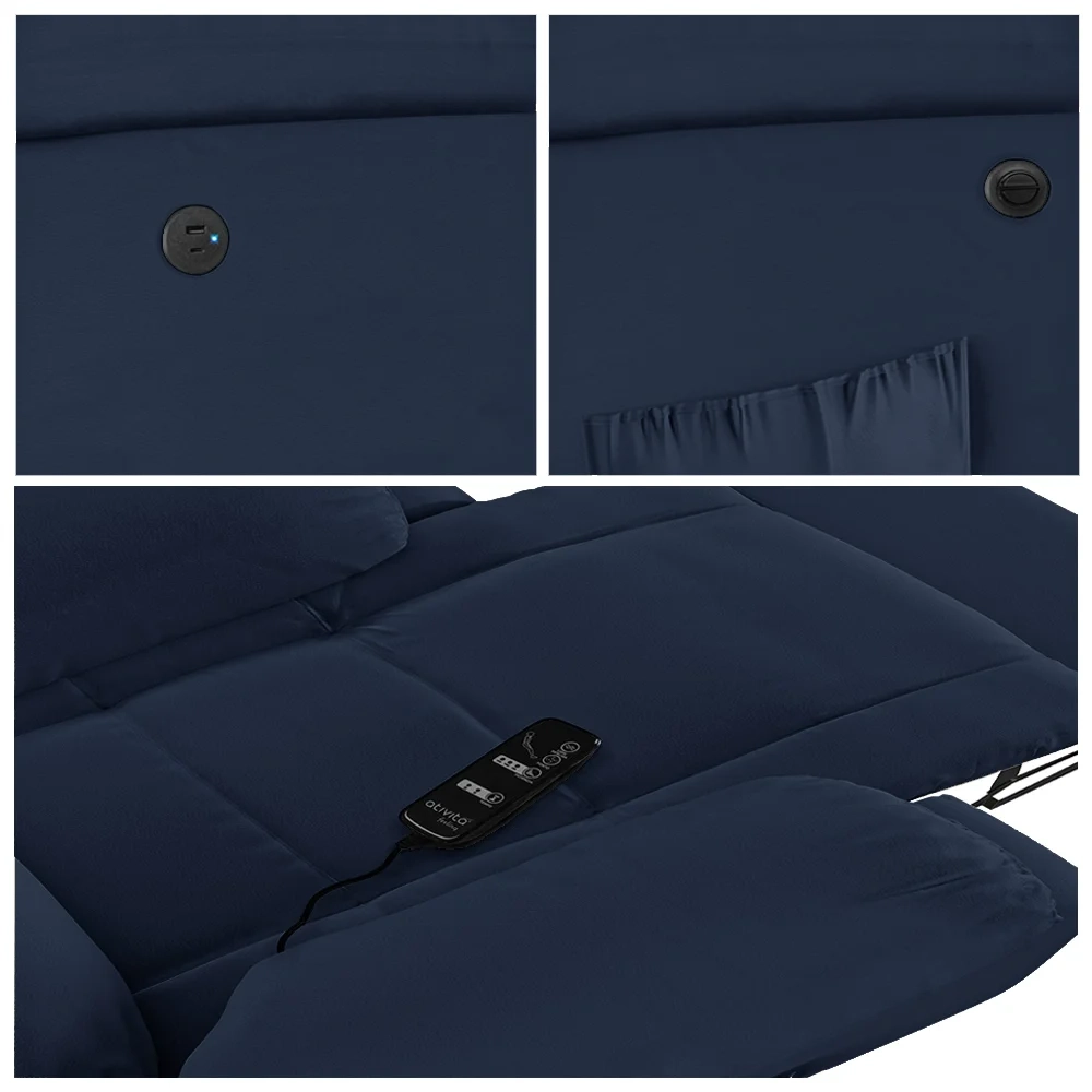 Poltrona do Papai Reclinável Pietra Power Elétrica Massagem FH9 PU Azul - Mpozenato