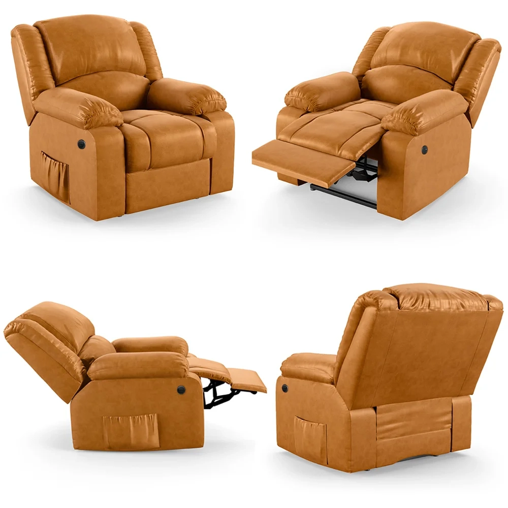 Poltrona do Papai Reclinável Pietra Power Elétrica Massagem FH9 PU Whisky - Mpozenato