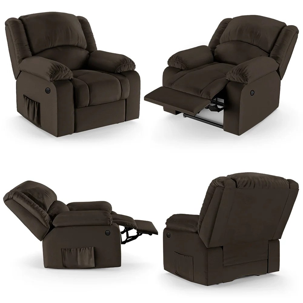 Poltrona do Papai Reclinável Pietra Power Elétrica Massagem FH9 PU Marrom - Mpozenato