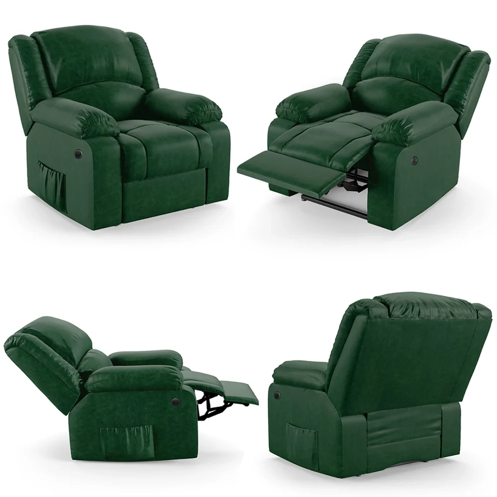 Poltrona do Papai Reclinável Pietra Power Elétrica Massagem FH9 PU Verde Musgo - Mpozenato