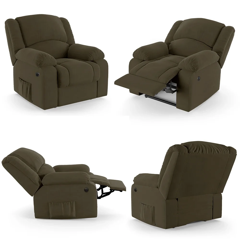 Poltrona do Papai Reclinável Pietra Power Elétrica Massagem FH9 Veludo Capuccino - Mpozenato