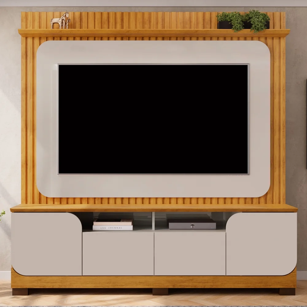 Estante Painel Para TV 65 Pol 182cm Ripado Vanie D04 Bali/Cedro - Mpozenato