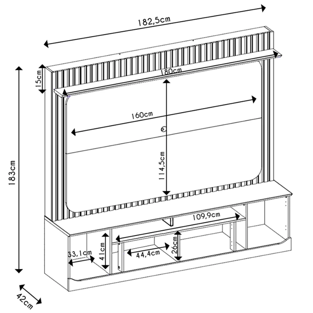 Estante Painel Para TV 65 Pol 182cm Ripado Vanie D04 Bali/Cedro - Mpozenato