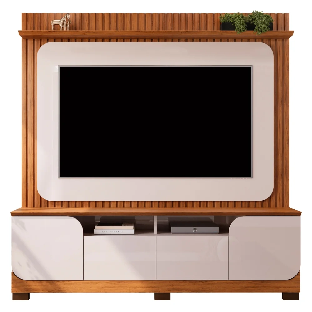 Estante Painel Para TV 65 Pol 182cm Ripado Vanie D04 Off White/Freijo - Mpozenato
