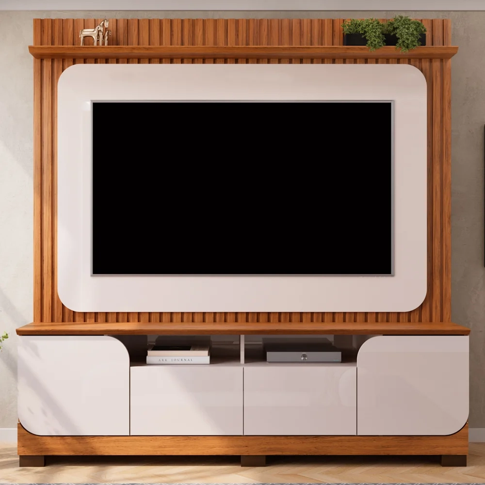 Estante Painel Para TV 65 Pol 182cm Ripado Vanie D04 Off White/Freijo - Mpozenato