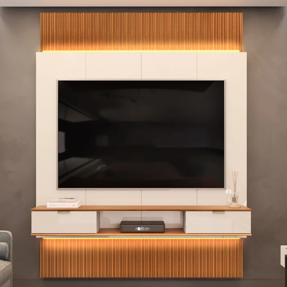 Painel Para TV 75 Pol Canelado Extensível Piso ao Teto D04 Off White/Freijo - Mpozenato