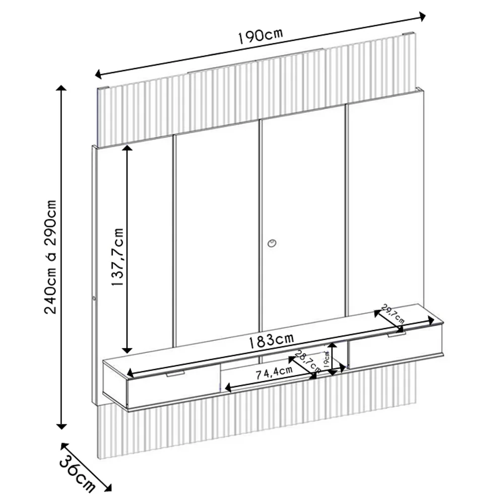 Painel Para TV 75 Pol Canelado Extensível Piso ao Teto D04 Off White/Freijo - Mpozenato