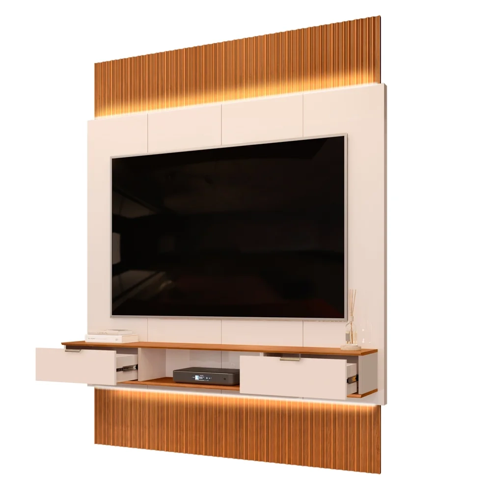 Painel Para TV 75 Pol Canelado Extensível Piso ao Teto D04 Off White/Freijo - Mpozenato