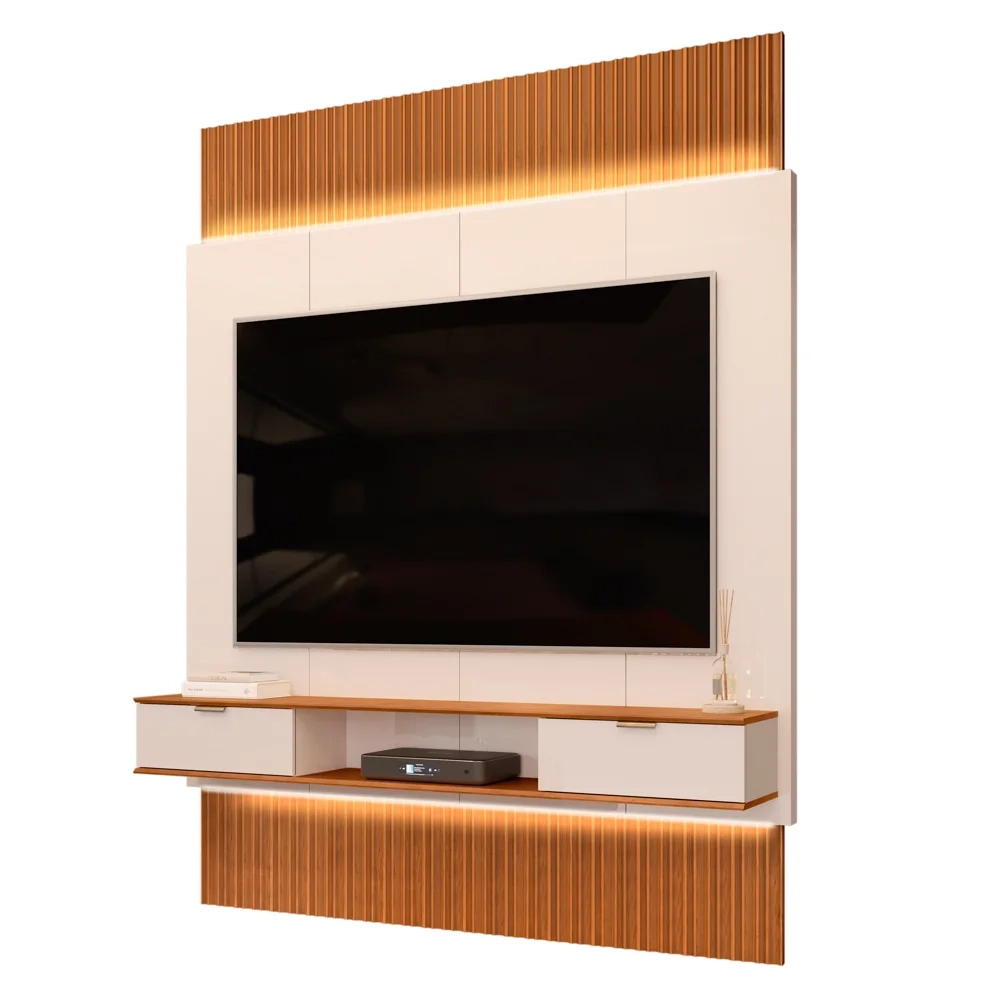 Painel Para TV 75 Pol Canelado Extensível Piso ao Teto D04 Off White/Freijo - Mpozenato