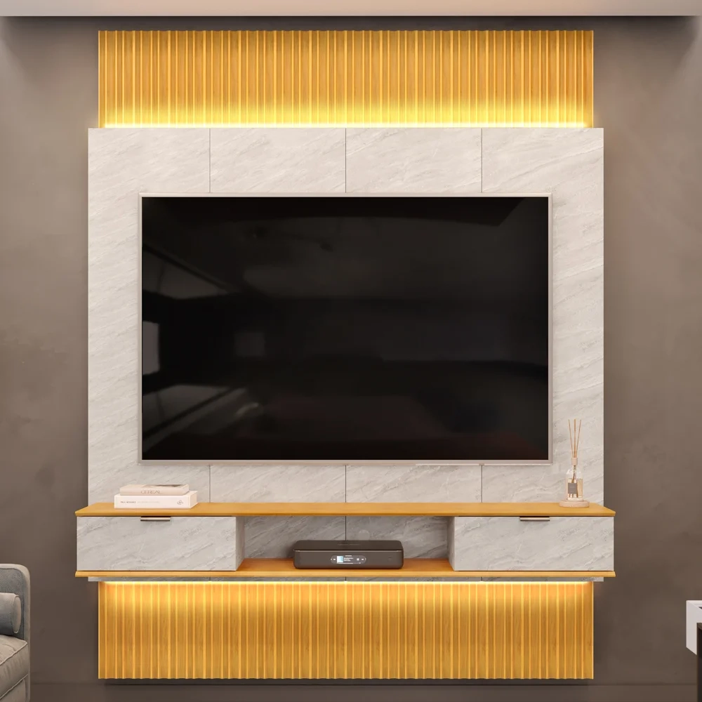 Painel Para TV 75 Pol Canelado Extensível Piso ao Teto D04 Quartzo/Cedro - Mpozenato