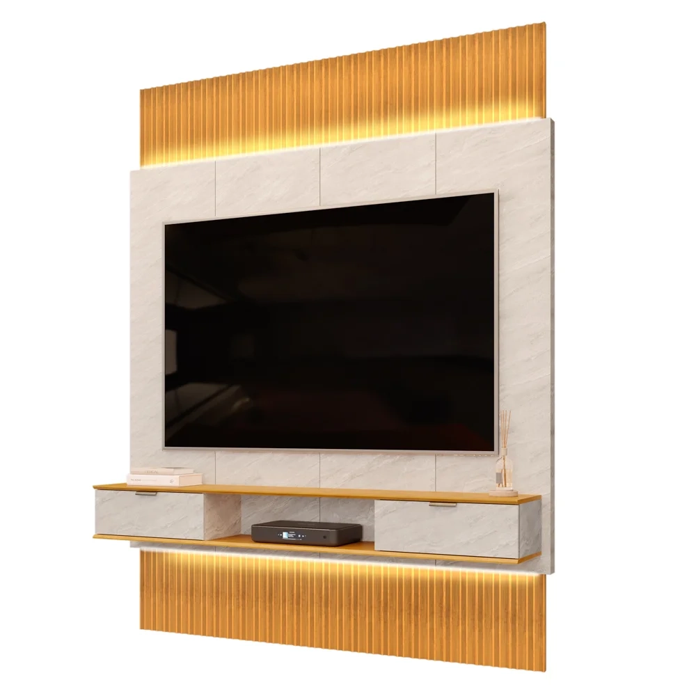 Painel Para TV 75 Pol Canelado Extensível Piso ao Teto D04 Quartzo/Cedro - Mpozenato