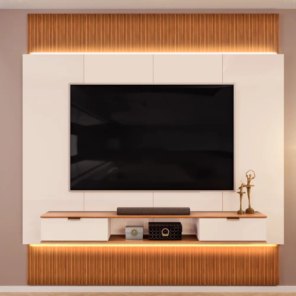 Painel Para TV 85 Pol Canelado Extensível Piso ao Teto D04 Off White/Freijo - Mpozenato