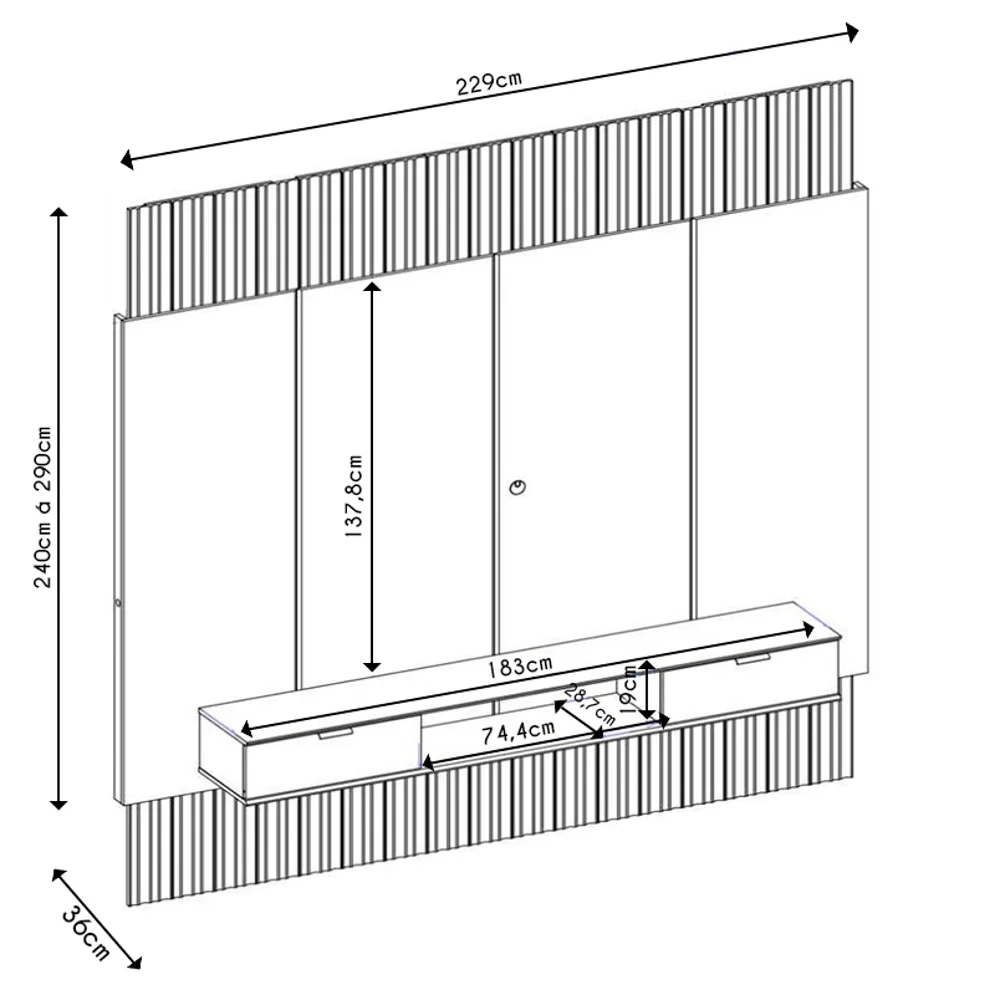 Painel Para TV 85 Pol Canelado Extensível Piso ao Teto D04 Off White/Freijo - Mpozenato