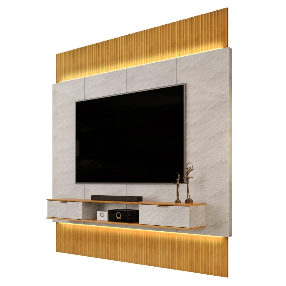Painel Para TV 85 Pol Canelado Extensível Piso ao Teto D04 Quartzo/Cedro - Mpozenato