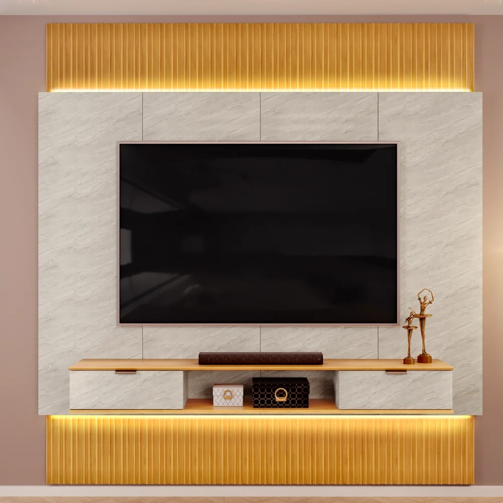 Painel Para TV 85 Pol Canelado Extensível Piso ao Teto D04 Quartzo/Cedro - Mpozenato