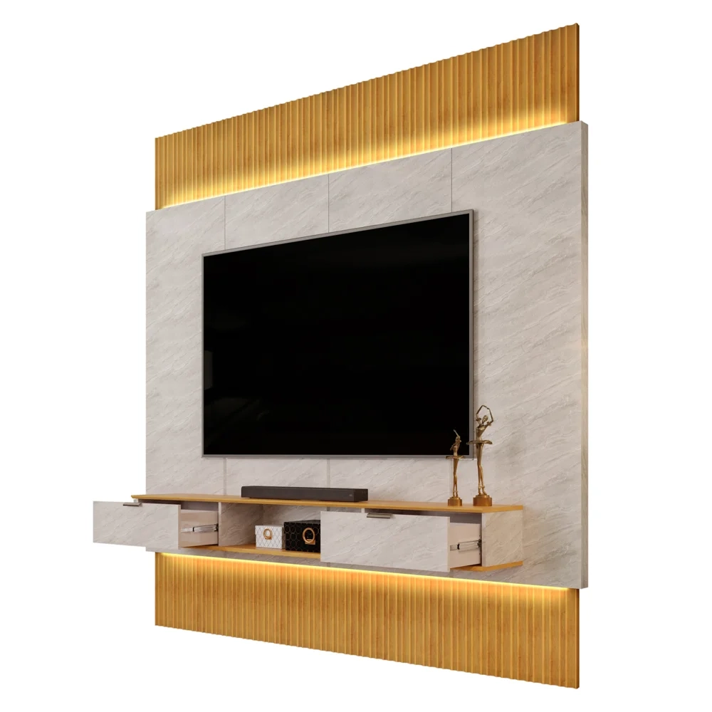Painel Para TV 85 Pol Canelado Extensível Piso ao Teto D04 Quartzo/Cedro - Mpozenato