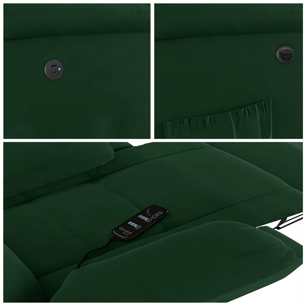 Poltrona do Papai Reclinável Pietra Power Elétrica Massagem FH9 Veludo Verde - Mpozenato