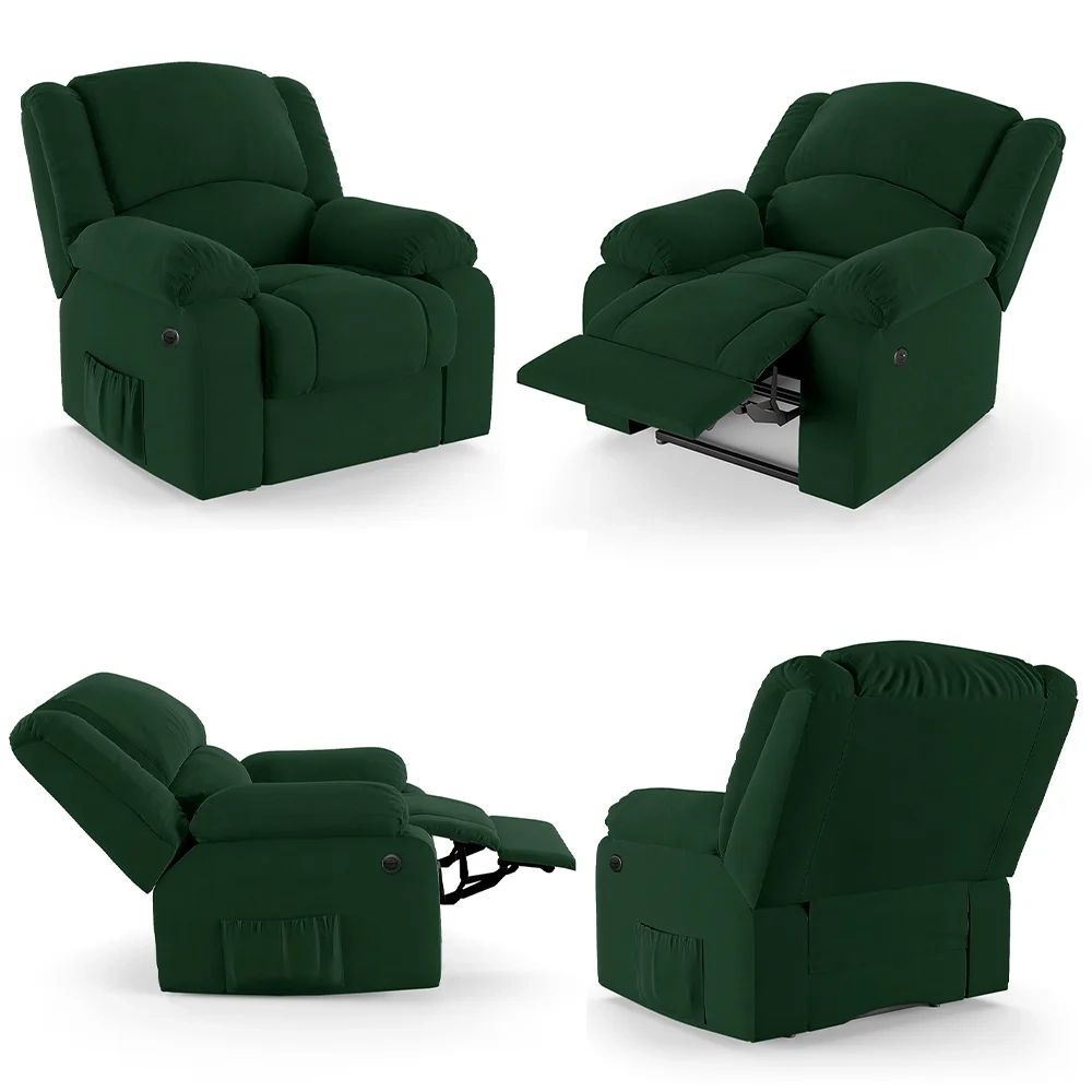 Poltrona do Papai Reclinável Pietra Power Elétrica Massagem FH9 Veludo Verde - Mpozenato