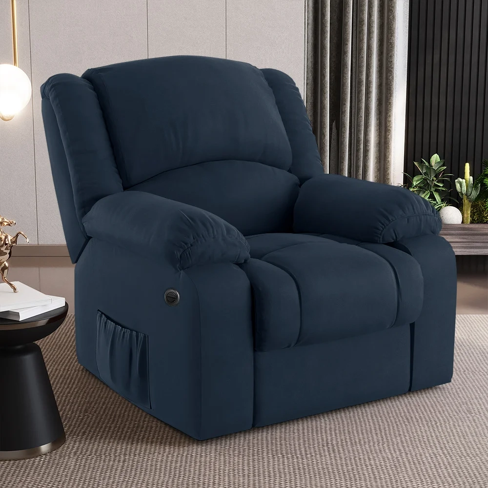 Poltrona do Papai Reclinável Pietra Power Elétrica Massagem FH9 Veludo Azul - Mpozenato