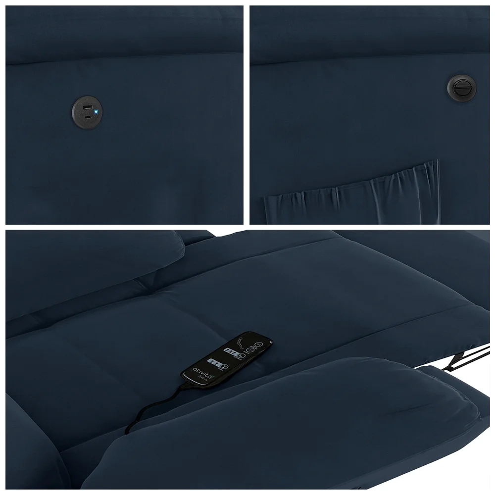 Poltrona do Papai Reclinável Pietra Power Elétrica Massagem FH9 Veludo Azul - Mpozenato