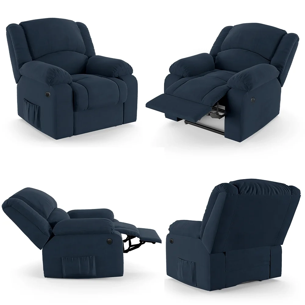 Poltrona do Papai Reclinável Pietra Power Elétrica Massagem FH9 Veludo Azul - Mpozenato