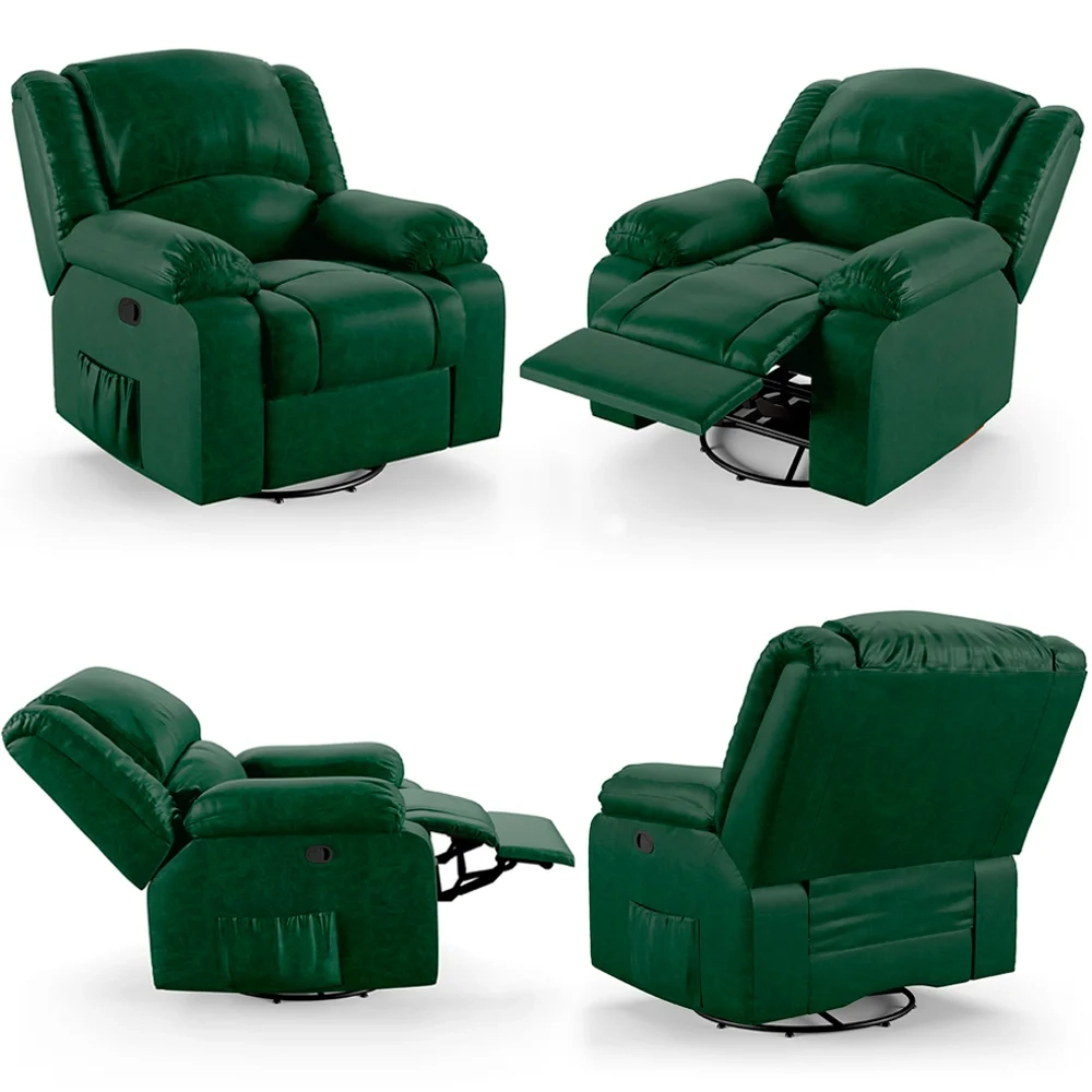 Poltrona do Papai Reclinável Pietra Glider Giratória FH9 PU Verde Musgo - Mpozenato