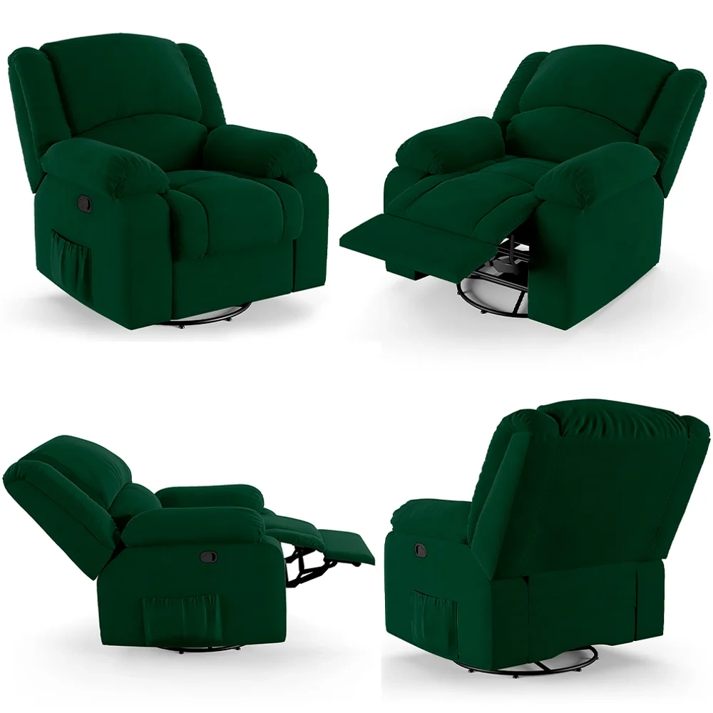 Poltrona do Papai Reclinável Pietra Glider Giratória FH9 Veludo Verde - Mpozenato
