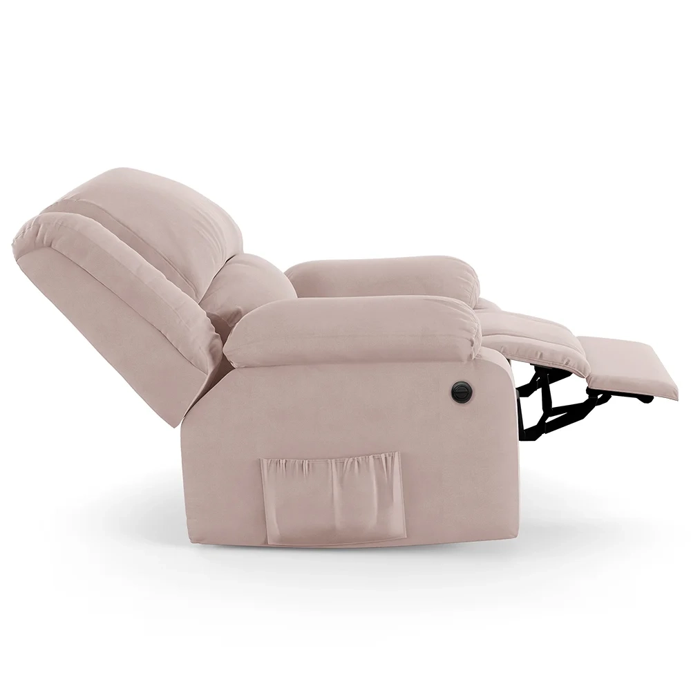 Poltrona do Papai Reclinável Pietra Power Elétrica Massagem FH9 Veludo Rosê - Mpozenato