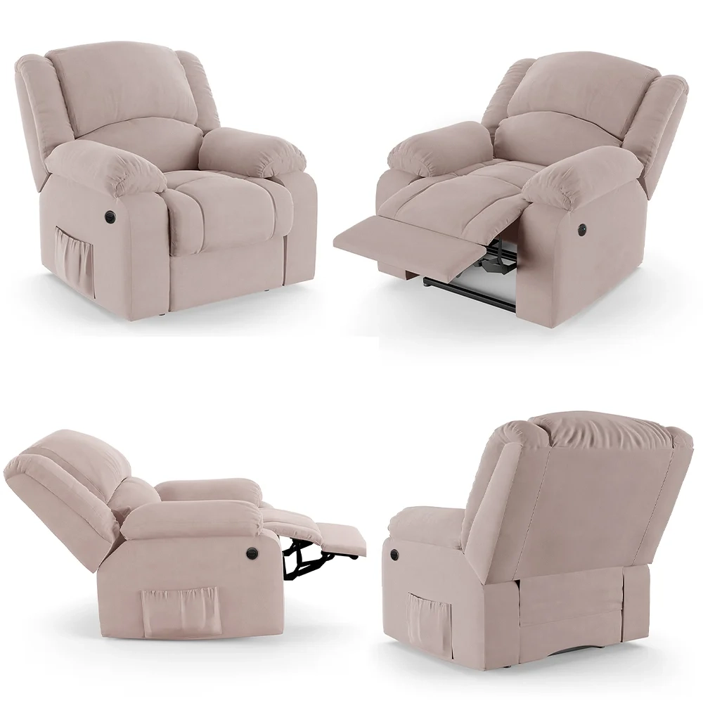 Poltrona do Papai Reclinável Pietra Power Elétrica Massagem FH9 Veludo Rosê - Mpozenato