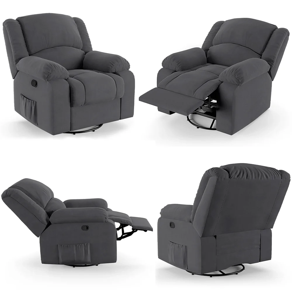 Poltrona do Papai Reclinável Pietra Glider Giratória FH9 Veludo Cinza - Mpozenato