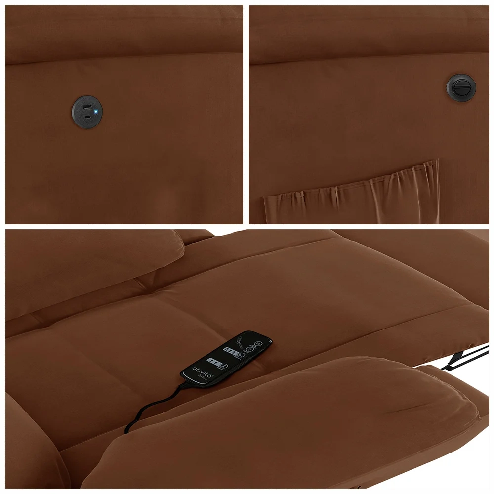 Poltrona do Papai Reclinável Pietra Power Elétrica Massagem FH9 Veludo Terracota - Mpozenato