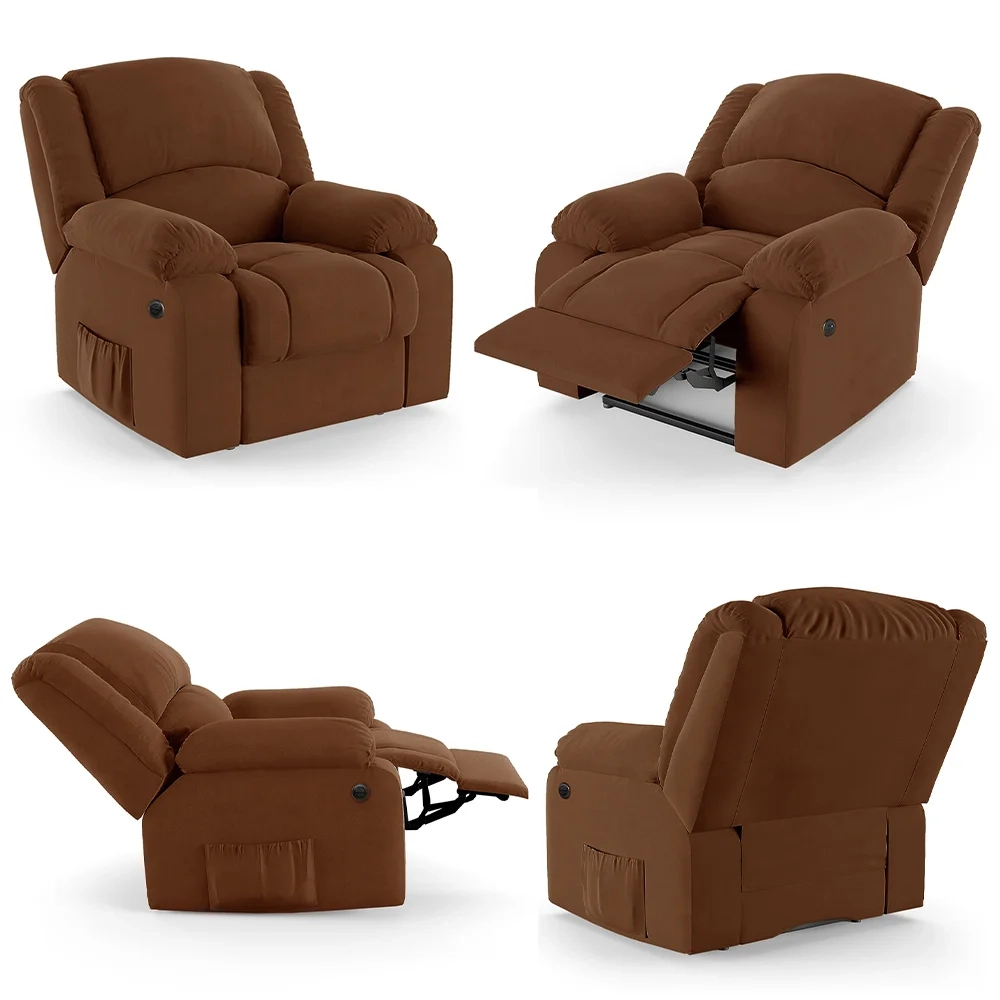 Poltrona do Papai Reclinável Pietra Power Elétrica Massagem FH9 Veludo Terracota - Mpozenato