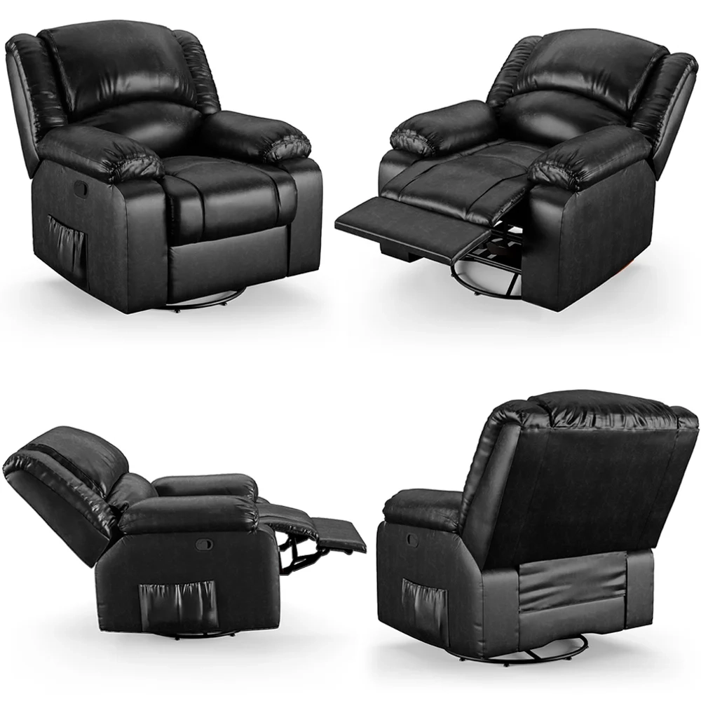 Poltrona do Papai Reclinável Pietra Glider Giratória FH9 PU Preto Brilho - Mpozenato