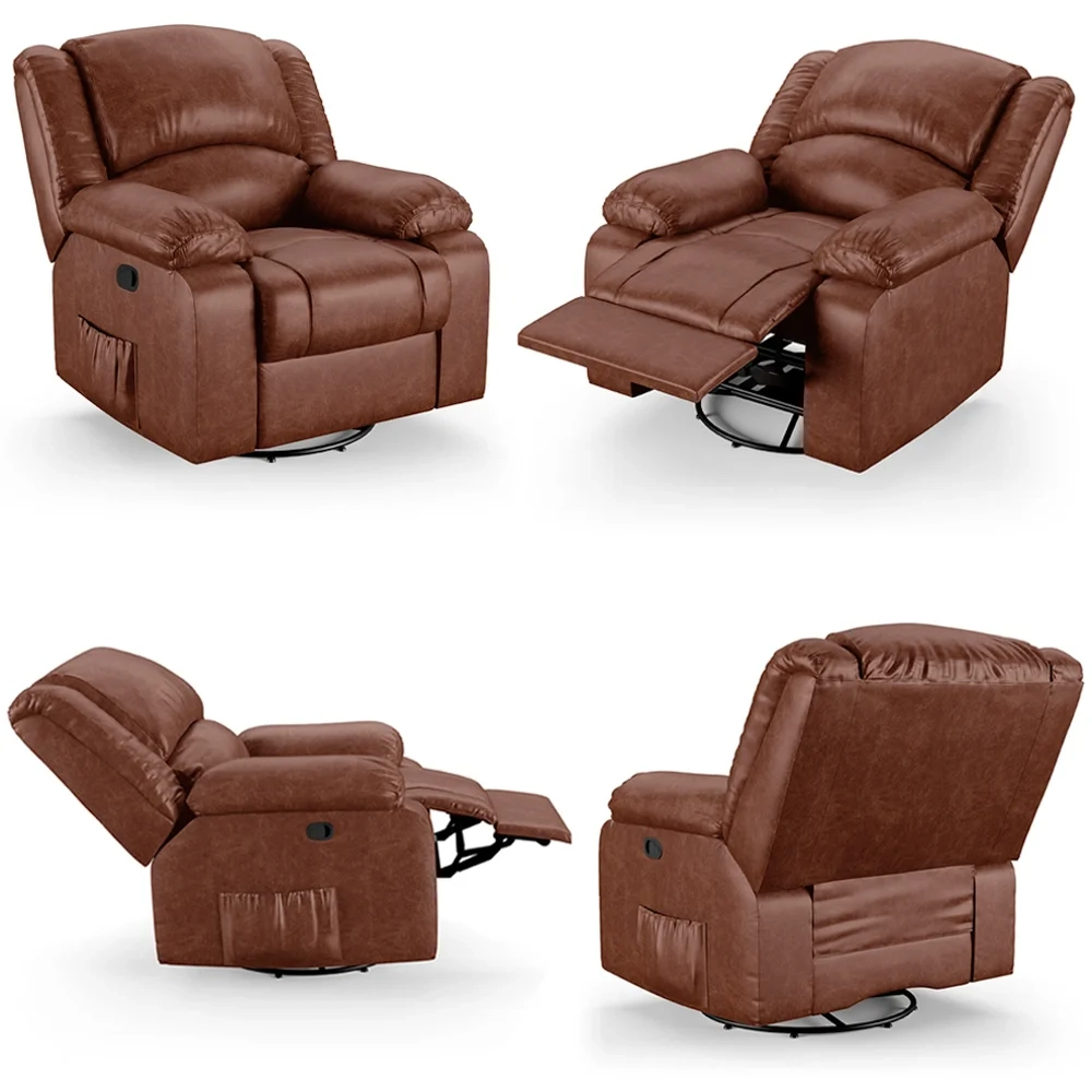Poltrona do Papai Reclinável Pietra Glider Giratória FH9 PU Marrom Brilho - Mpozenato